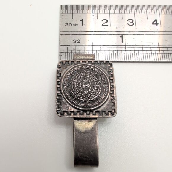 Hecho En Mexico Eagle 1 Sterling Silver 925 Aztec Mayan Sun Calendar Tie Clip - Picture 7 of 8
